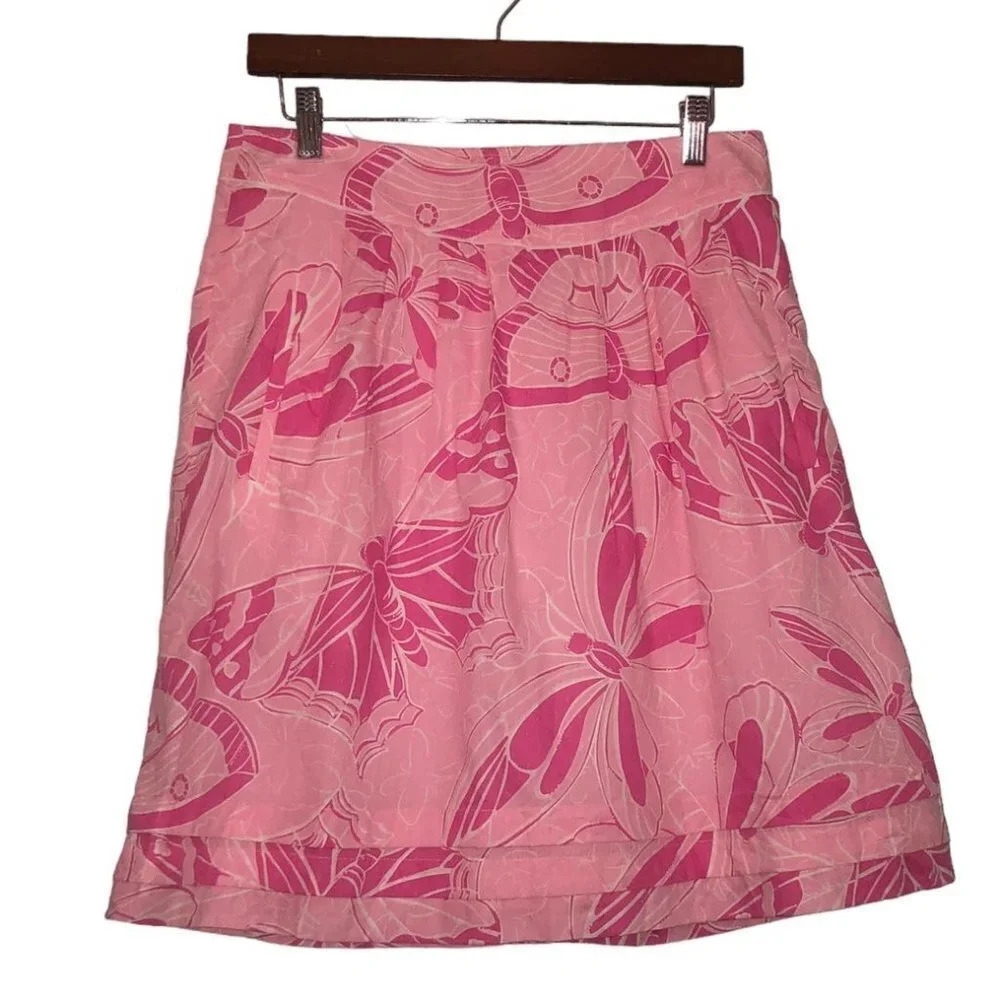 LILLY PULITZER Sz 6 Women's Fuchsia, Lt. Pink & White Butterflies Textured Skirt